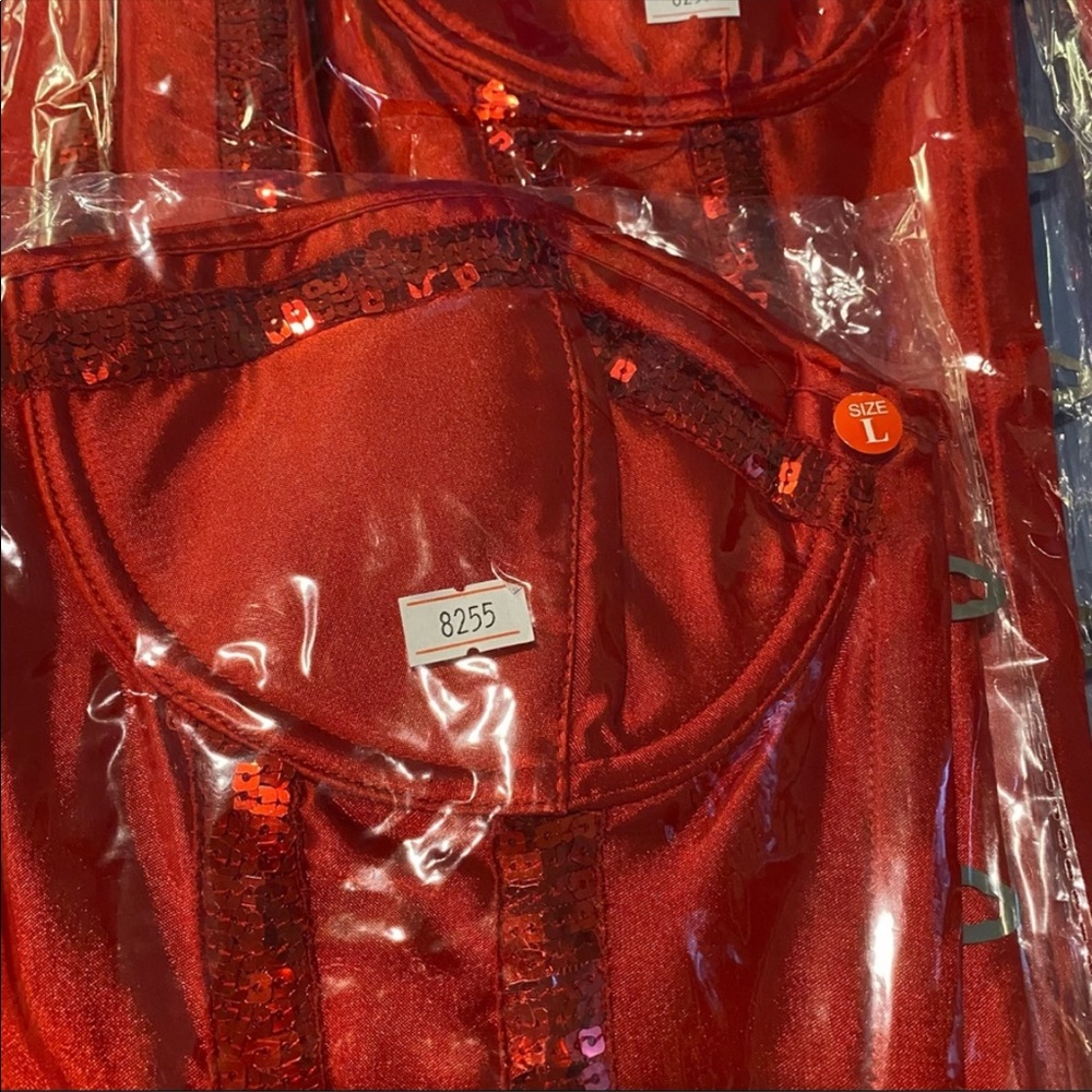 New! Sexy Showgirl Sequined Corset Size L Red - Picture 2 of 3